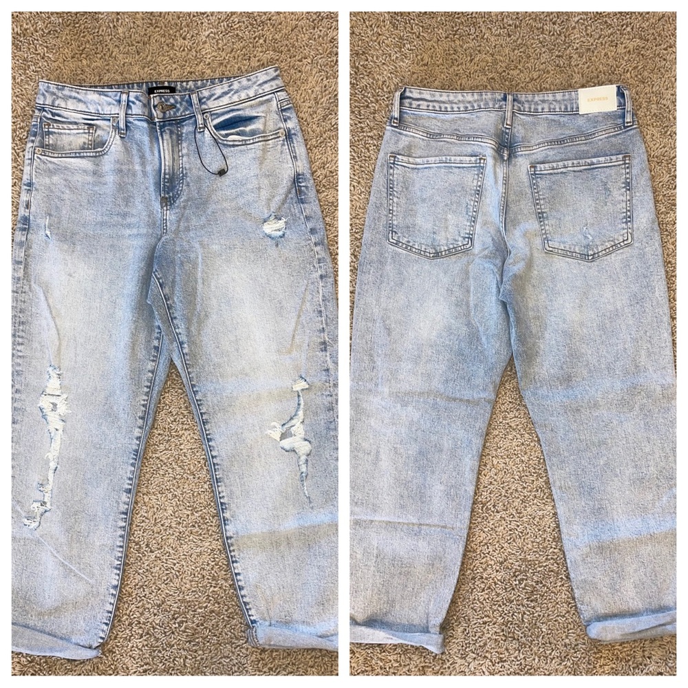 Express Boyfriend Midrise Distressed Jeans Light Blue Size 10